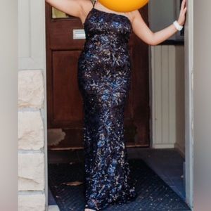 Large black sequined long formal dress